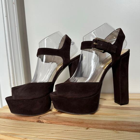 Michael Kors Shoes - Michael Kors Heels Brown Suede Platform Peep Toe Slingback disco groovy 70s